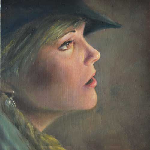 Realistisch portret van vrouw met hoed