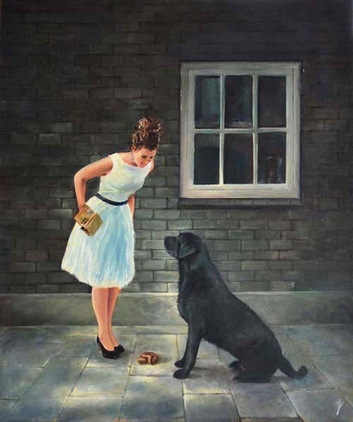 Realistisch schilderij door Verkerk met hond